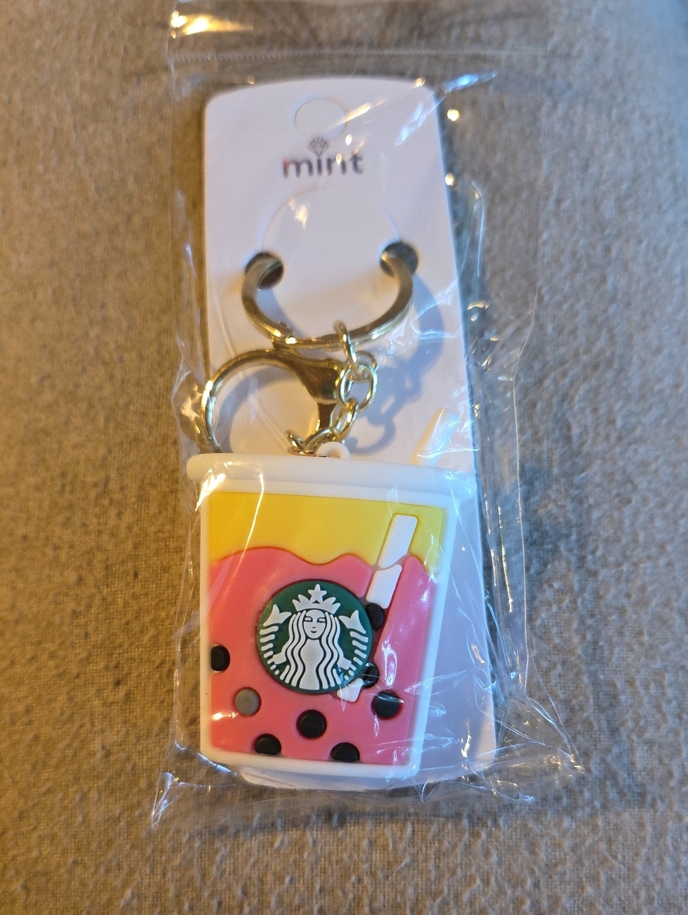Starbucks Yellow and Pink Ombre Bubble Tea Keychain with Gold Hardware
